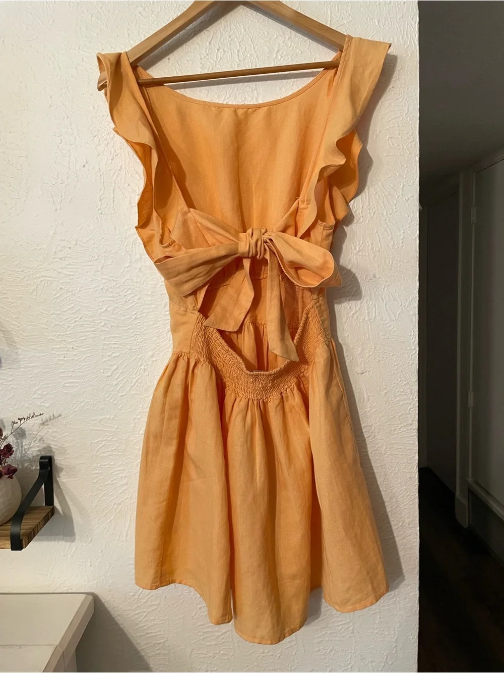 Free People Peach One-Shoulder Erin Mini Dress Linen Blend Small